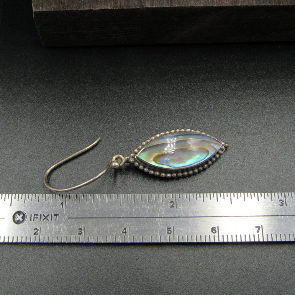 Sterling Abalone Shell Rustic Inlay Earrings - image 4